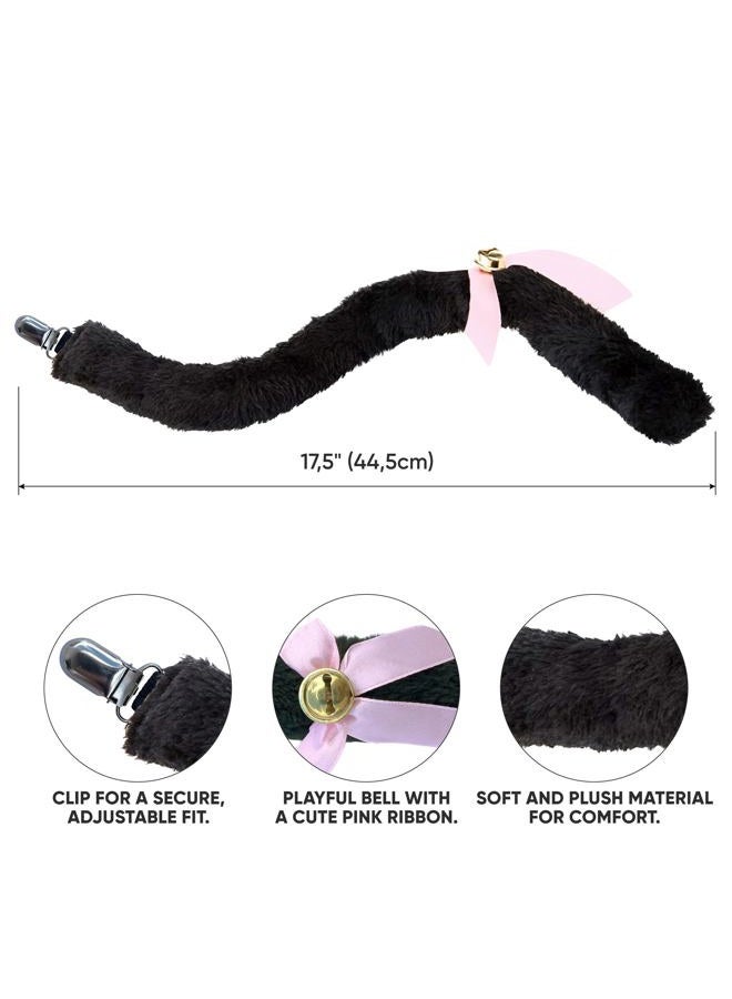Funcredible Cat Ears and Tail Set | Furry Cat Ears Headband with Tail | Kitten Anime Neko Ears | Halloween Cosplay Party Cat Costume Accessories for Women Girls Adult Kids (Black) - Image 3