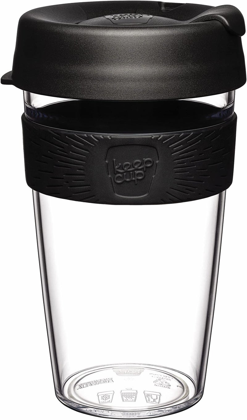 KeepCup Original Lightweight Plastic Reusable Coffee Cup with Splashproof Sipper Lid  16oz454ml  Black