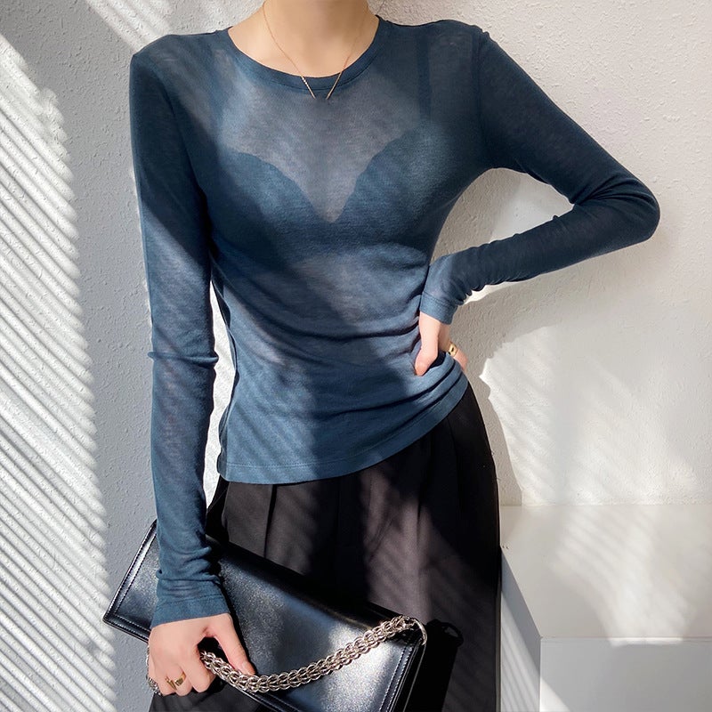 Black Shirt Explosions Inner Base Shirt Women'S Mesh Shirt High-End Perspective T-Shirt - Image 1