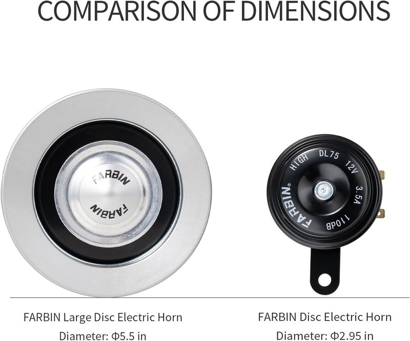FARBIN بوق سيارة 12 فولت نغمة عالية/منخفضة مقاوم للماء بوق قطار فائق الصوت للدراجة النارية والسيارة والشاحنة وبيك أب وسيارة الدفع الرباعي (رمادي) - Image 5