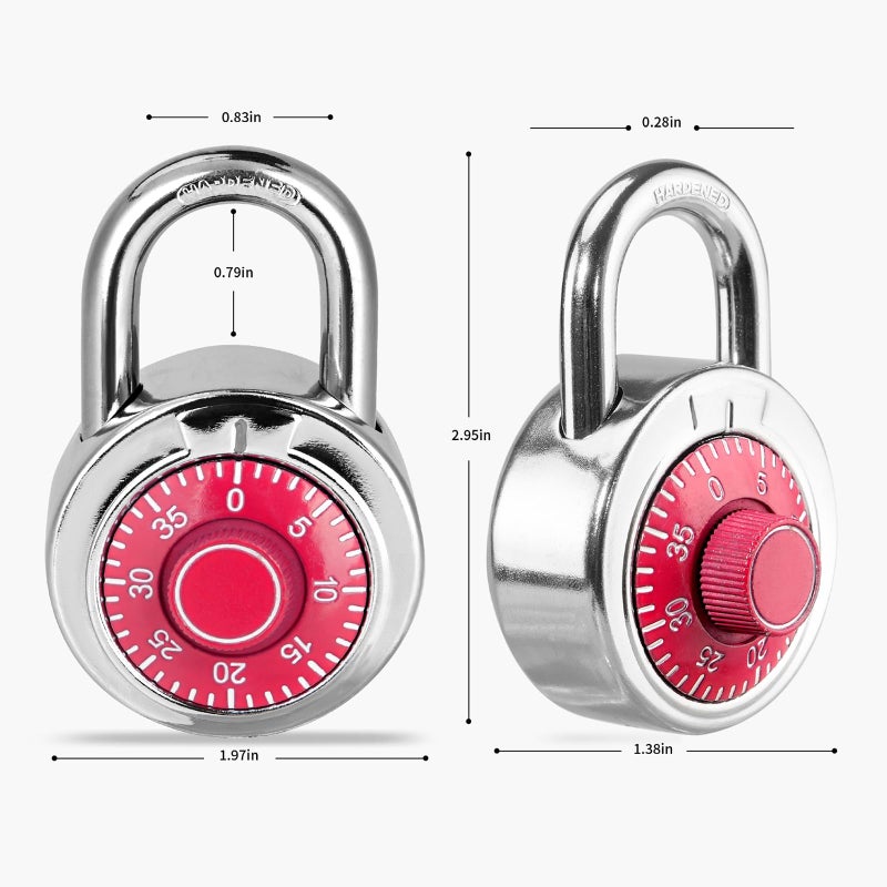 HZSY Combination Padlock 1 Pack, Fixed Dial Combination Padlock with Different Combinations, 2 in. Wide. Red Turntable, Lock for Gym & Locker, School, Toolbox, and More - Image 4