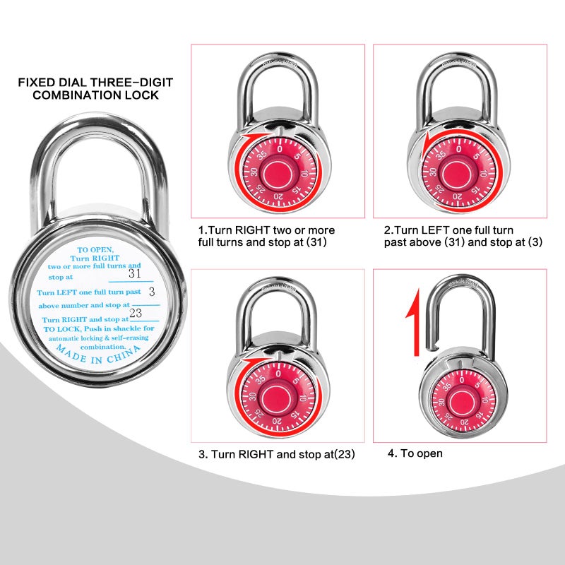 HZSY Combination Padlock 1 Pack, Fixed Dial Combination Padlock with Different Combinations, 2 in. Wide. Red Turntable, Lock for Gym & Locker, School, Toolbox, and More - Image 3