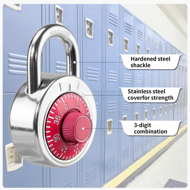 HZSY Combination Padlock 1 Pack, Fixed Dial Combination Padlock with Different Combinations, 2 in. Wide. Red Turntable, Lock for Gym & Locker, School, Toolbox, and More - Image 2