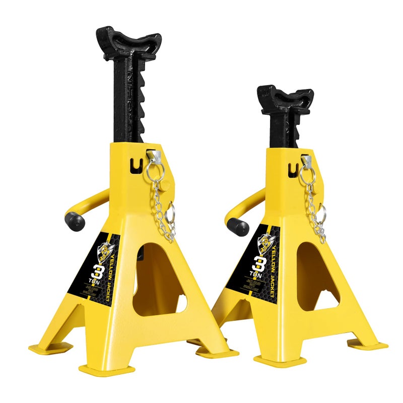 YELLOW JACKET Car Jack Stands 3 Ton with Double Locking and Large Foot Base for Lifting SUVS Heavy Duty Steel 6600 lb Capacity 1 Pair Yellow