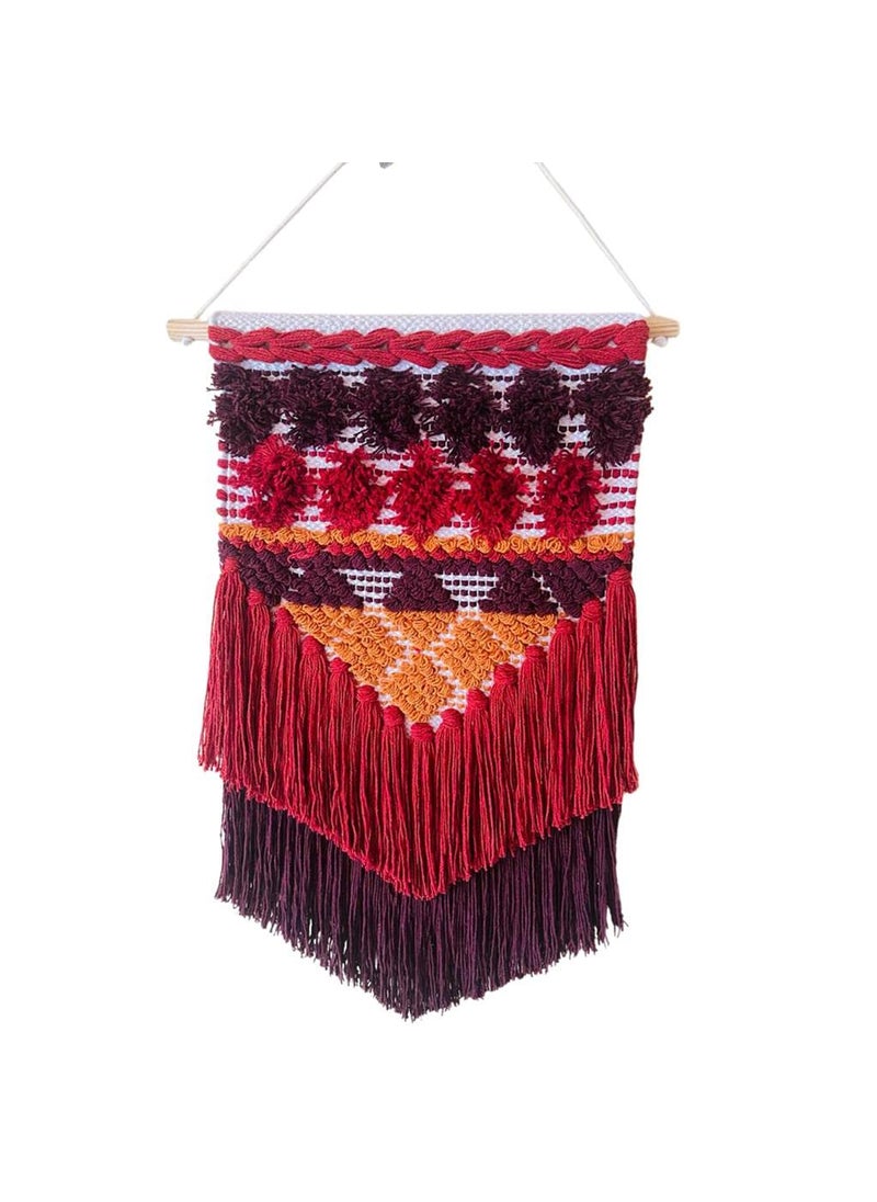 TSUKUYOMI TSUKUYOMI Pack of 1 Hand Made Wall Hanging Macrame Bohemian Nordic Woven Decor Tapestry Hippie Beautiful Geometric Art 15 x 24 Inch Red 004  - Image 1