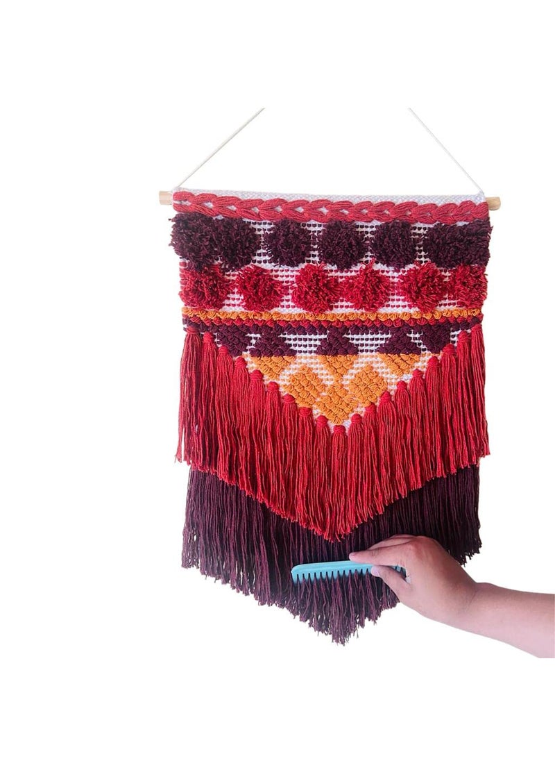 TSUKUYOMI TSUKUYOMI Pack of 1 Hand Made Wall Hanging Macrame Bohemian Nordic Woven Decor Tapestry Hippie Beautiful Geometric Art 15 x 24 Inch Red 004  - Image 2
