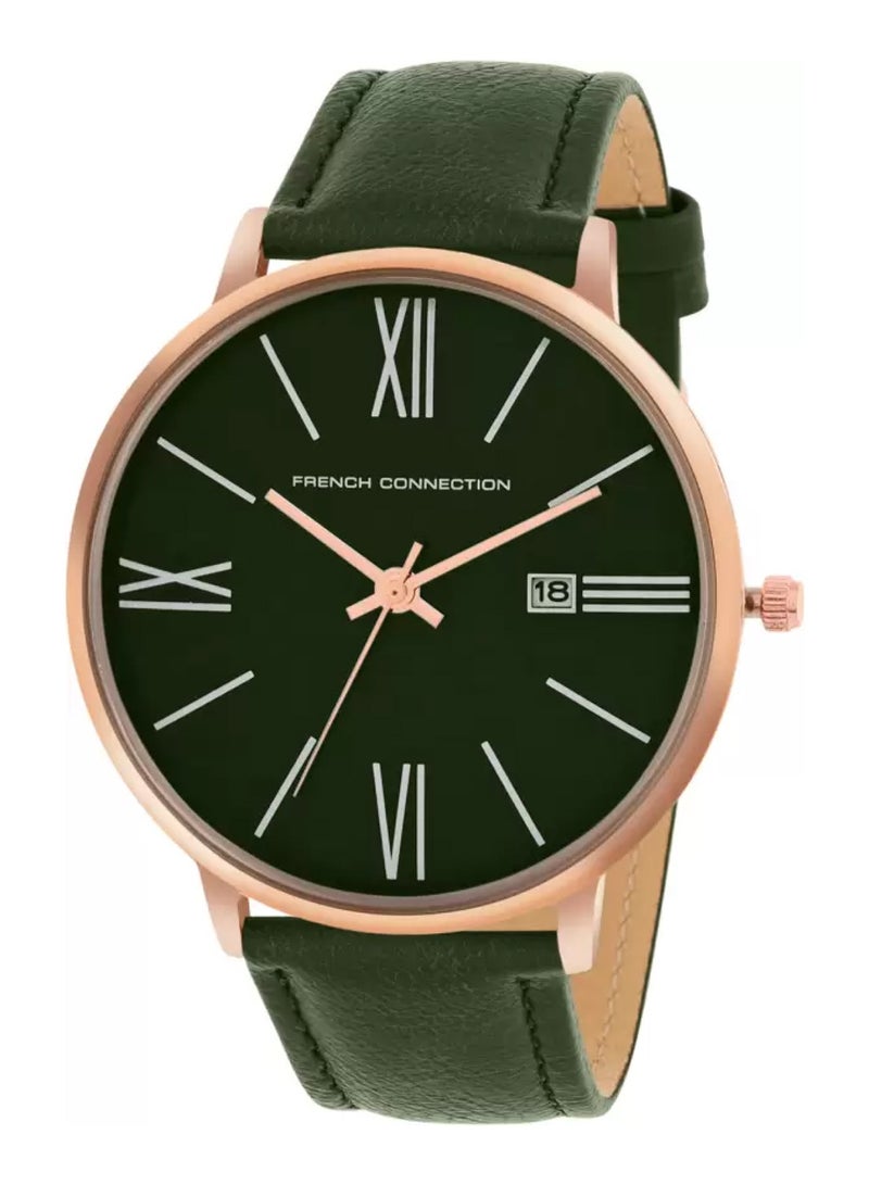 French Connection ساعة يد رجالية تناظرية كوارتز بقرص أخضر وأساور جلدية FCN00048H - 42 مم - Image 2