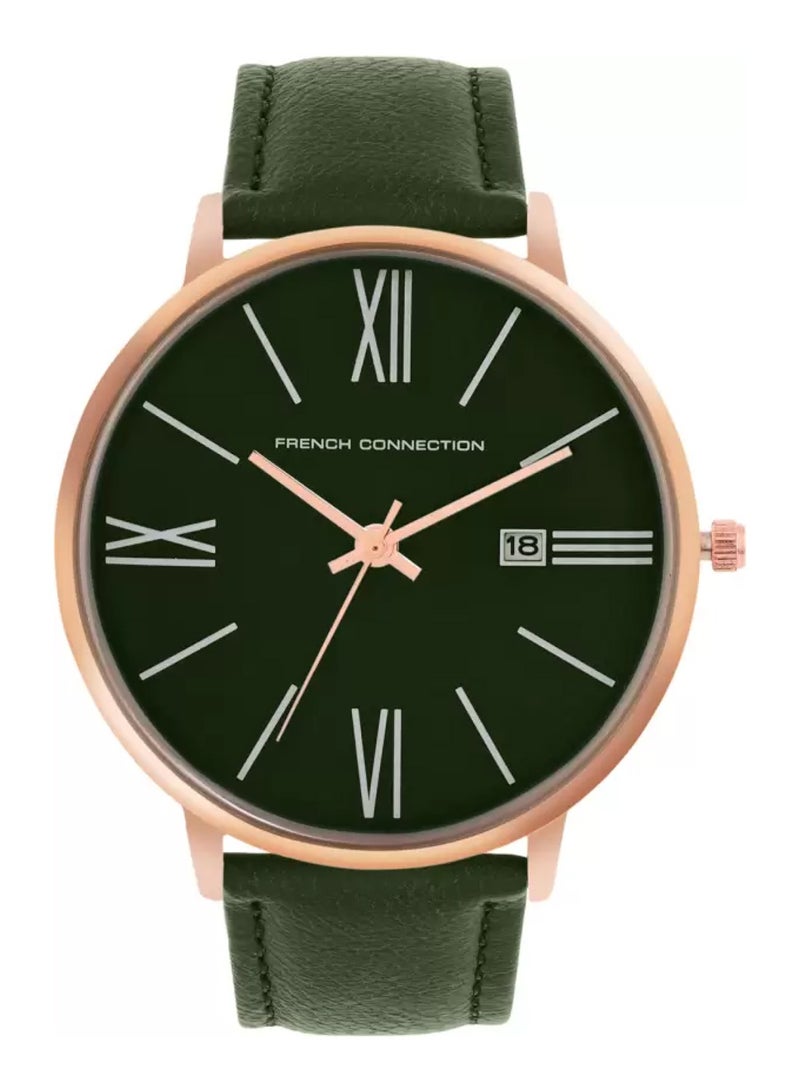 French Connection ساعة يد رجالية تناظرية كوارتز بقرص أخضر وأساور جلدية FCN00048H - 42 مم - Image 1