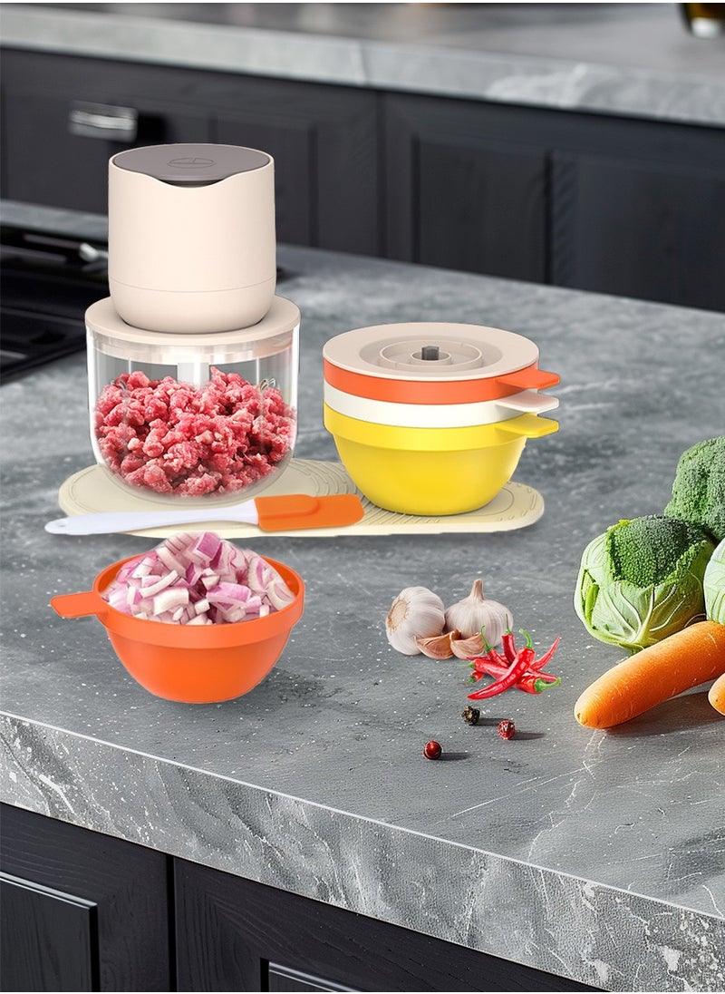 DPTER - Electric Multipurpose Chopper For Perfect And Quick Chopping, 0.6L, Mini Food Processor with 3 Extra Bowls and Silicone Scraper - Image 1