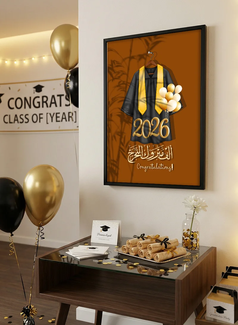 LOWHA Class of 2026 Graduation Canvas Wall Art Stretched Over Wooden Frame with Black Floating Frame and Congratulations Design