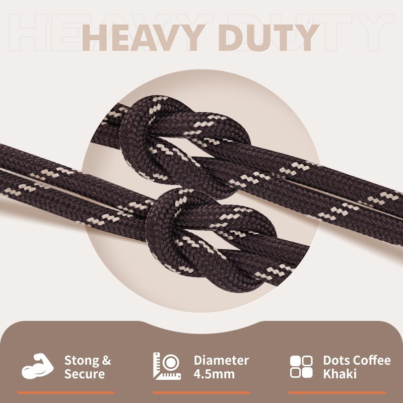 Stepace Round Shoelaces [2 Pairs] Heavy Duty Boot Shoe Laces for Hiking Work Boots Coffee Khaki-120(Dots) - Image 2