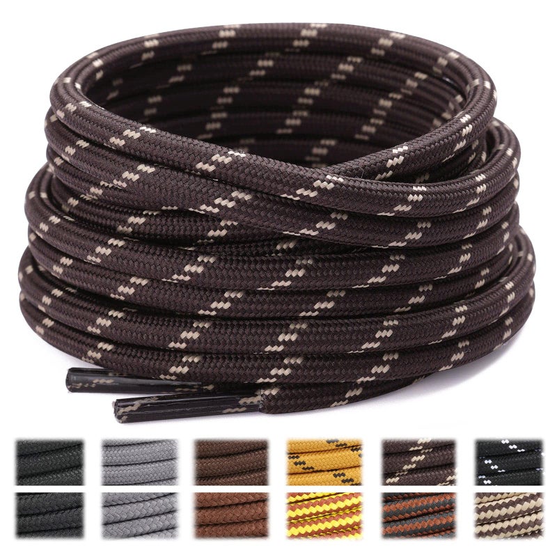 Stepace Round Shoelaces [2 Pairs] Heavy Duty Boot Shoe Laces for Hiking Work Boots Coffee Khaki-120(Dots) - Image 1