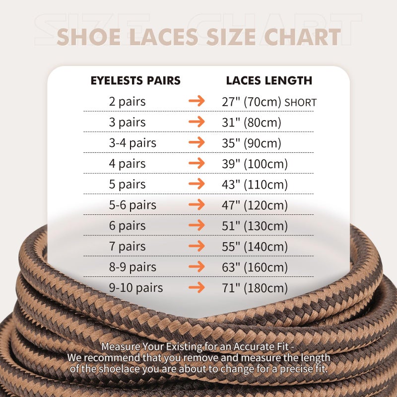 Stepace Round Shoelaces [2 Pairs] Heavy Duty Boot Shoe Laces for Hiking Work Boots Coffee Khaki-120(Dots) - Image 4