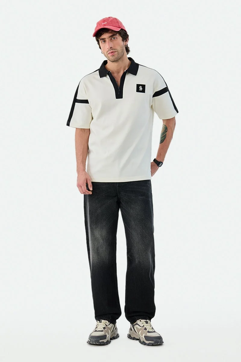 SNITCH Off White Graphic Half Sleeve Oversized Streetwear T-Shirt