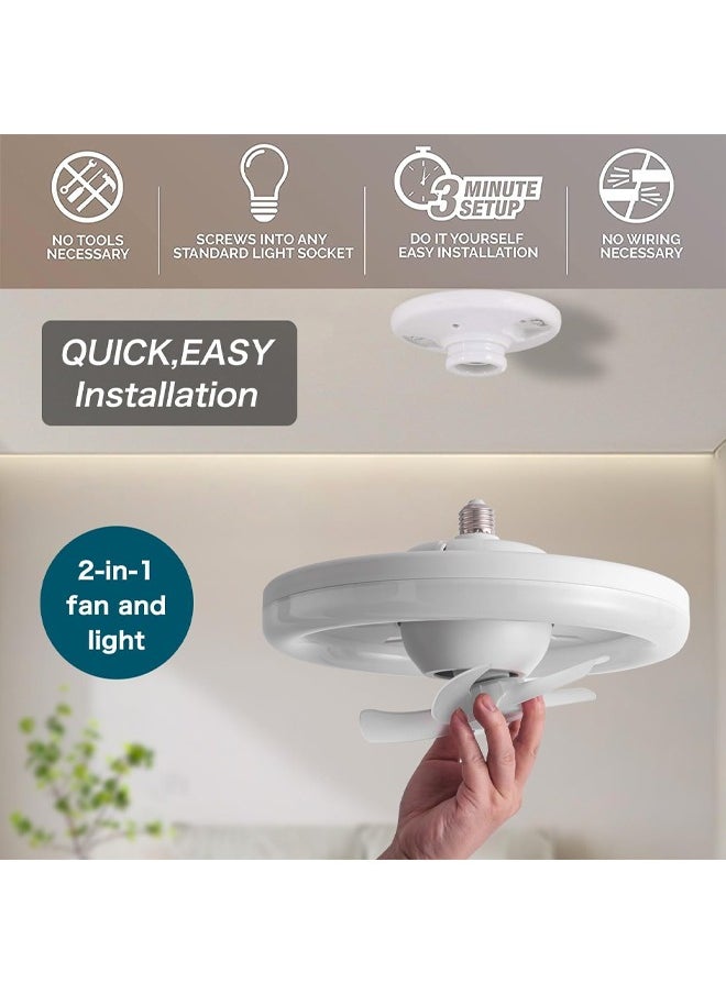 Ceiling Fan with LED Light, Remote Control, 3 Color Dimmable (Warm/Neutral/Cool), 360° Rotating Oscillating Fan, E26/E27 Base Extender, Socket Fan Light for Kitchen Bathroom Bedroom Home Office