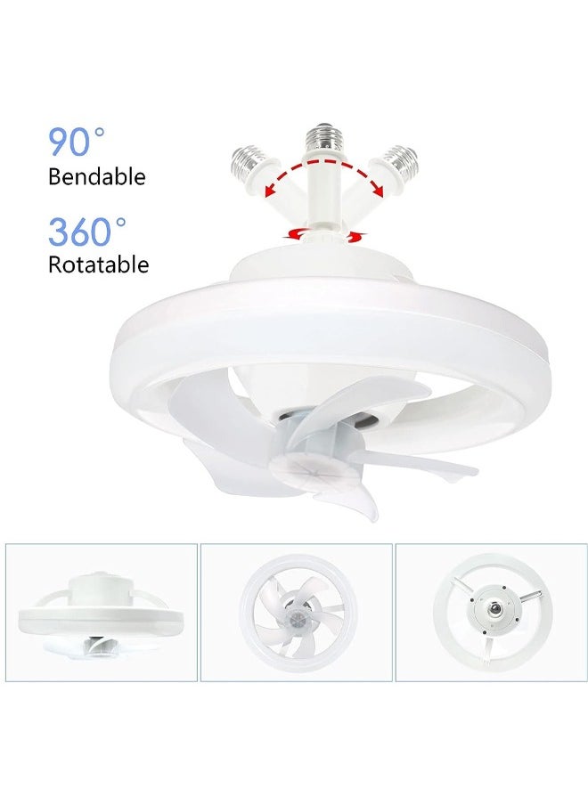 Ceiling Fan with LED Light, Remote Control, 3 Color Dimmable (Warm/Neutral/Cool), 360° Rotating Oscillating Fan, E26/E27 Base Extender, Socket Fan Light for Kitchen Bathroom Bedroom Home Office
