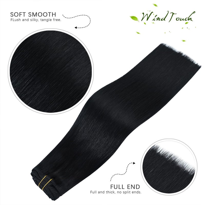 WindTouch Clip In Hair Extensions Real Human Hair Jet Black Hair Extensions 18Inch 75g #1 7PCS Clip Ins Real Human Hair Black Women - Image 2