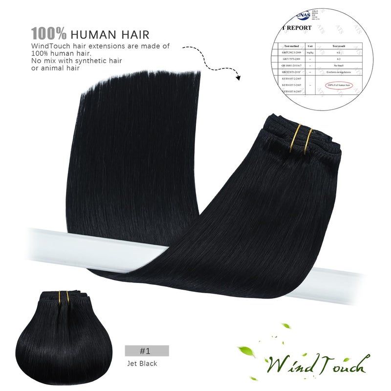 WindTouch Clip In Hair Extensions Real Human Hair Jet Black Hair Extensions 18Inch 75g #1 7PCS Clip Ins Real Human Hair Black Women - Image 5