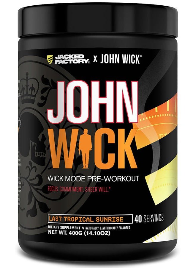Jacked Factory X John Wick - Wick Mode Pre Workout Powder - Intense Energy, Battle-Ready Focus, Unstoppable Commitment, and Sheer Will - 40 Servings, Last Tropical Sunrise  - Image 1