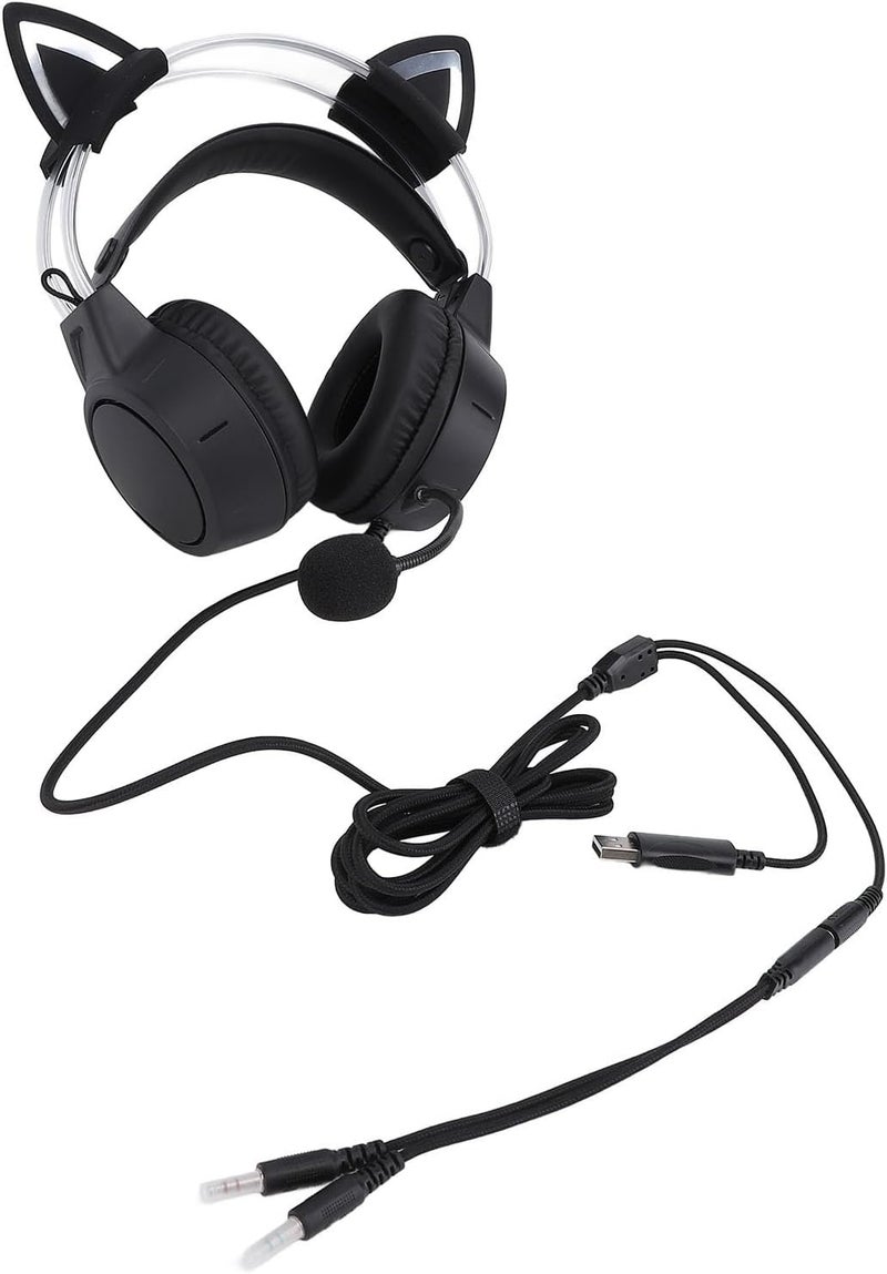 Asixxsix Gaming Headset, 50mm Drivers RGB Lighting Wired Gaming Headset Cat Ear Headphones with Noise Reduction Mic for PC Laptop Switch - Image 1