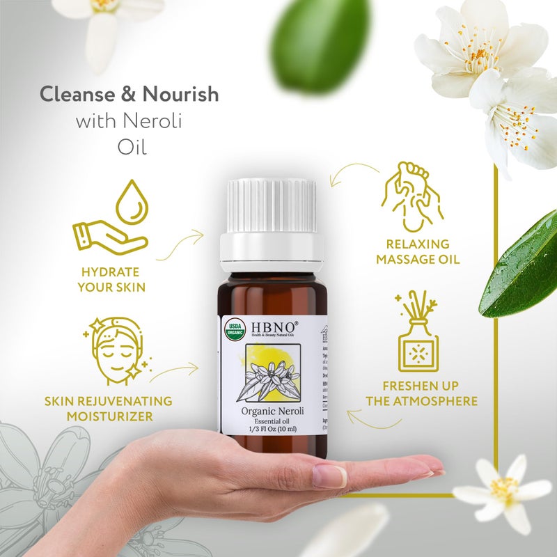 HBNO Organic Neroli Essential Oil- 1/3 oz (10ml) Size - Ideal for Diffusers, Cleaning Agents, Skincare, and Haircare. - Image 2