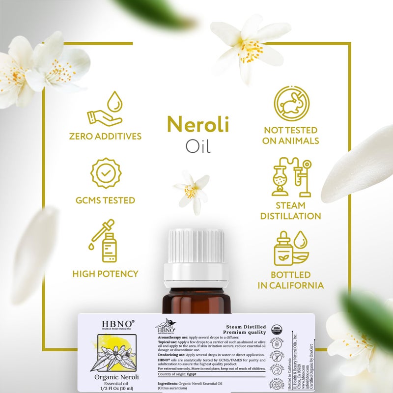 HBNO Organic Neroli Essential Oil- 1/3 oz (10ml) Size - Ideal for Diffusers, Cleaning Agents, Skincare, and Haircare. - Image 4