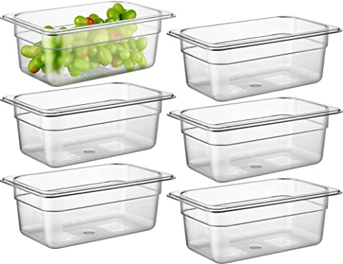 CURTA 6 Pack NSF Food Pans 14 Size 2 12 Inch Deep Commercial Polycarbonate Plastic Clear FreezerSafe