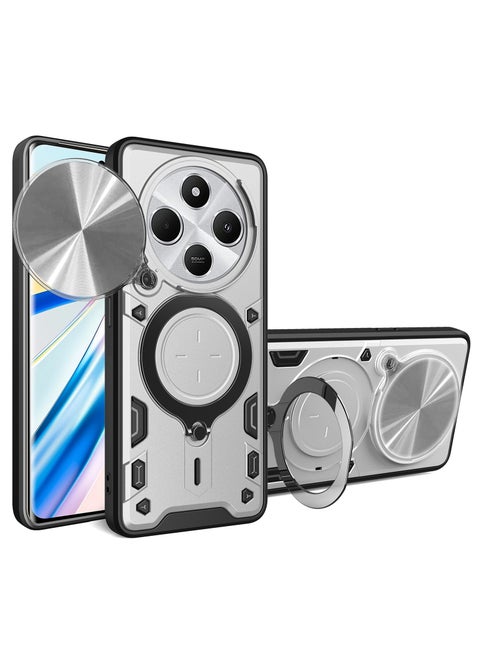 جراب حمايه مقاوم للصدمات وحمايه للكاميرا مزود بدبله معدنيه سي دي متوافق مع  Redmi 14C 4G / Poco C75 4G (فضي)
