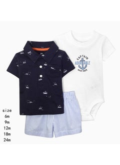 SKT Shiketro Spring and Summer Boys Climbing Clothes T-shirt Shorts Triangle Bodysuit Baby Boys Home Clothes 3-piece Set 