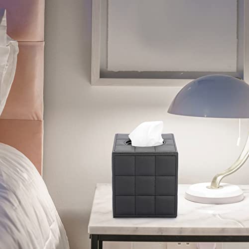 Sumnacon Square Leather Tissue Box Cover - Stylish Cube Tissue Box Holder with Magnetic Bottom, Decorative PU Tissue Box for Vanity Dresser Night Stand Table Countertop Home Office Car, Grid Black - Image 5