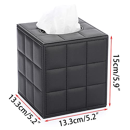 Sumnacon Square Leather Tissue Box Cover - Stylish Cube Tissue Box Holder with Magnetic Bottom, Decorative PU Tissue Box for Vanity Dresser Night Stand Table Countertop Home Office Car, Grid Black - Image 3