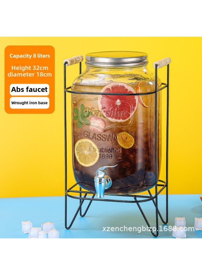 Direct Coke Barrel With Faucet Cocktail Barrel Tea Break Beverage Barrel Lemon Glass Cold Kettle Juice Jar Container-Capacity:8 Liters+abs Faucet+iron Frame - Image 1