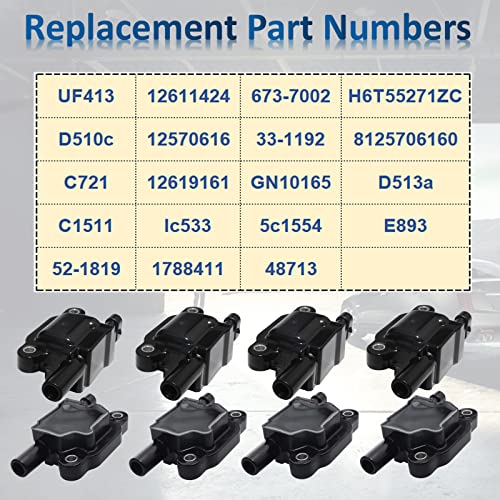 MANATEE 12611424 Ignition Coil Pack 8 PCS fit for Chevy GMC Cadillac Pontiac Silverado Tahoe Suburban Avalanche Yukon Escalade Trailblazer Grand Prix H3 V8 4.8L 5.3L, 6.0L 6.2L, D510C UF413 12570616 - Image 3