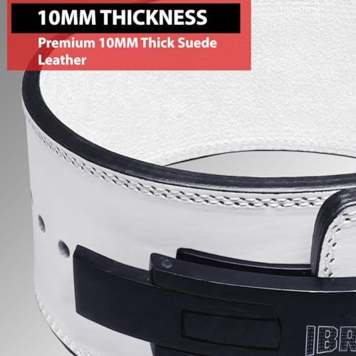IBRO Powerlifting Lever Gym Belt ? Power 10MM Extreme Heavy Duty Genuine Leather Belts - Squats Deadlifts Bodybuilding Weight Lifting IPF Power Lifting Strongman for Men 10mm AllWhite M - Image 3
