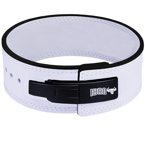 IBRO Powerlifting Lever Gym Belt ? Power 10MM Extreme Heavy Duty Genuine Leather Belts - Squats Deadlifts Bodybuilding Weight Lifting IPF Power Lifting Strongman for Men 10mm AllWhite M - Image 1