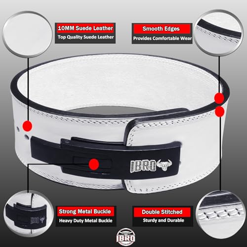 IBRO Powerlifting Lever Gym Belt ? Power 10MM Extreme Heavy Duty Genuine Leather Belts - Squats Deadlifts Bodybuilding Weight Lifting IPF Power Lifting Strongman for Men 10mm AllWhite M - Image 2