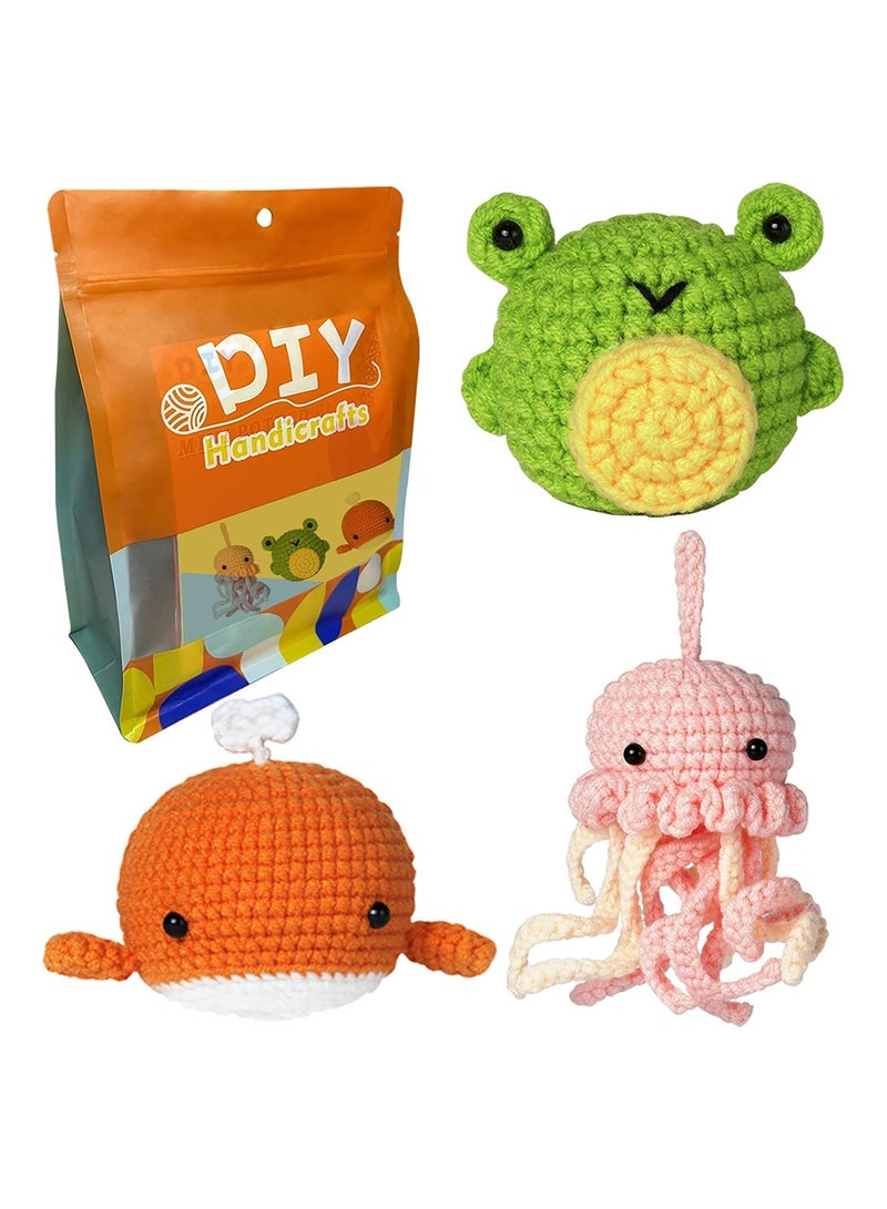 SYOSI Beginner Crochet Kit with Animals, DIY Crochet Kit for Frog, Jellyfish, Whale Crochet Starter Kit Animal Crochet DIY Kit for Complete Beginners with Step-by-Step Instructions and Video Tutorials - Image 1