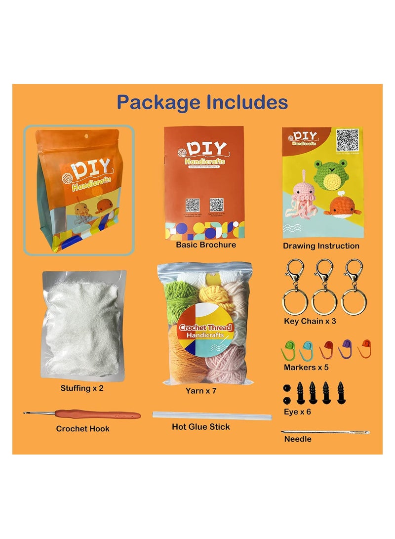 SYOSI Beginner Crochet Kit with Animals, DIY Crochet Kit for Frog, Jellyfish, Whale Crochet Starter Kit Animal Crochet DIY Kit for Complete Beginners with Step-by-Step Instructions and Video Tutorials - Image 2
