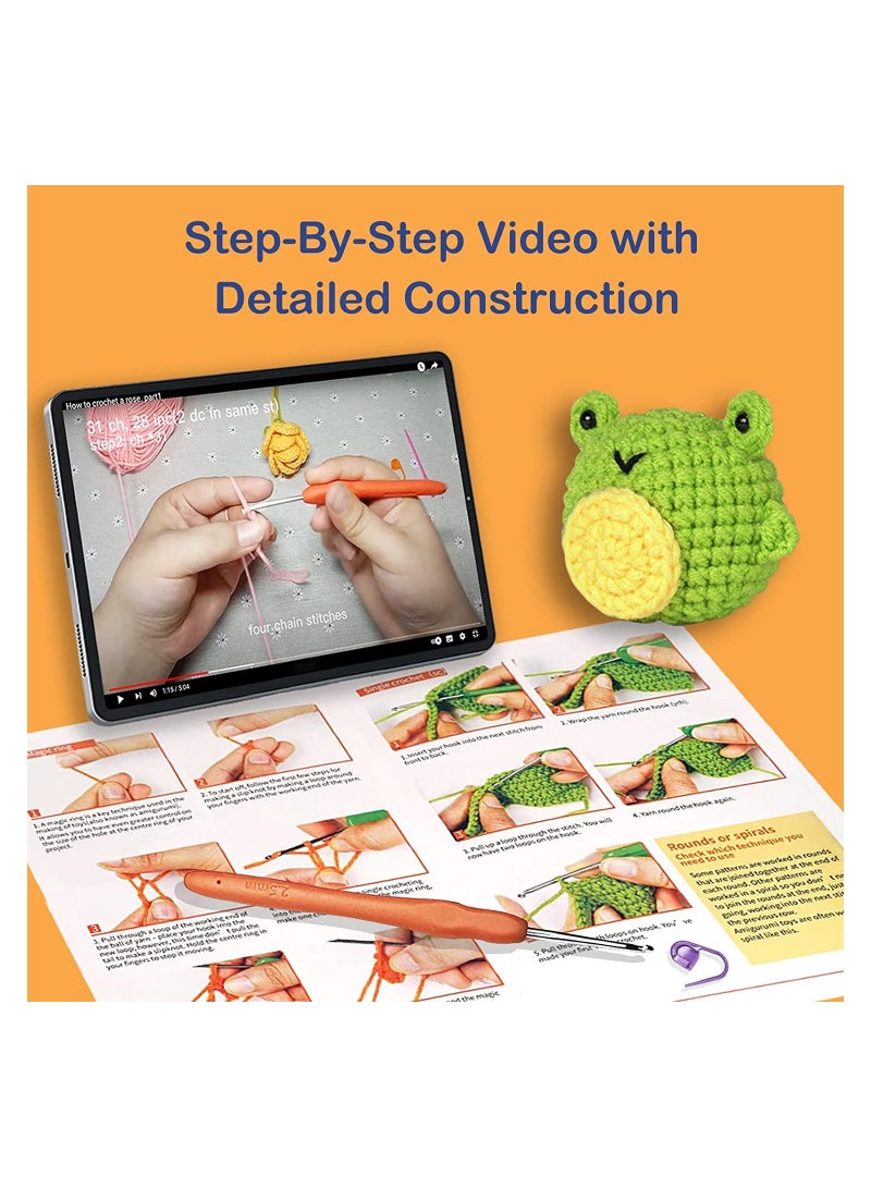 SYOSI Beginner Crochet Kit with Animals, DIY Crochet Kit for Frog, Jellyfish, Whale Crochet Starter Kit Animal Crochet DIY Kit for Complete Beginners with Step-by-Step Instructions and Video Tutorials - Image 3