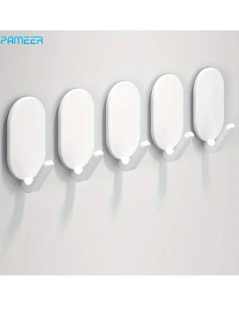 5 Pieces Plastic Adhesive Hooks, Heavy Duty Self Adhesive Wall Hooks, Anti-Skid & Anti-Rust Waterproof Hooks Perfect for Bathroom, Bedroom & Kitchen - Hooks for Hanging Hat, Towel & Coat.