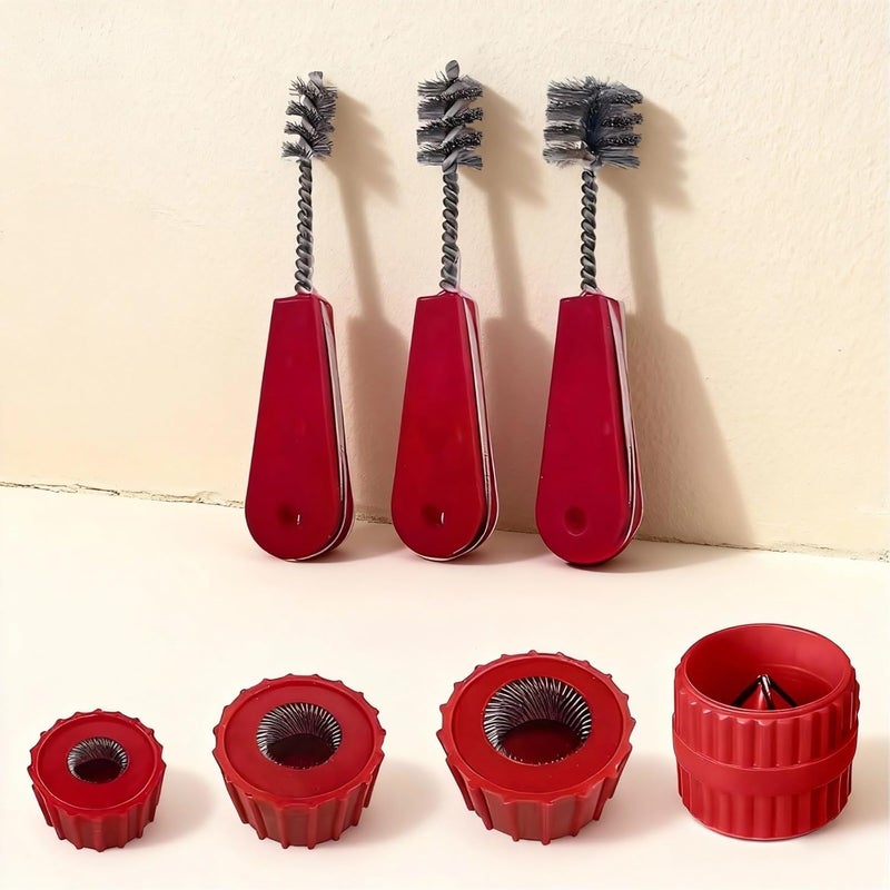 Cleaning Brush Set for Copper Pipe, 7 Pcs, Wavy Bristles, Includes 4 Deburring Chamfers and 3 Pipe Cleaning Brushes, Long-Durable Stainless Steel Bristles for Welding - Image 2