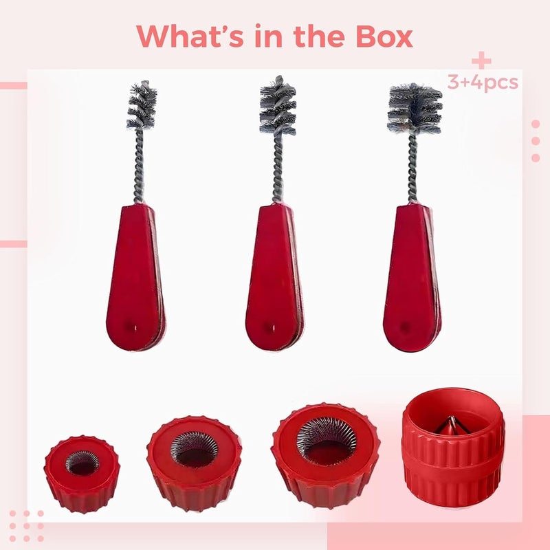 Cleaning Brush Set for Copper Pipe, 7 Pcs, Wavy Bristles, Includes 4 Deburring Chamfers and 3 Pipe Cleaning Brushes, Long-Durable Stainless Steel Bristles for Welding - Image 5