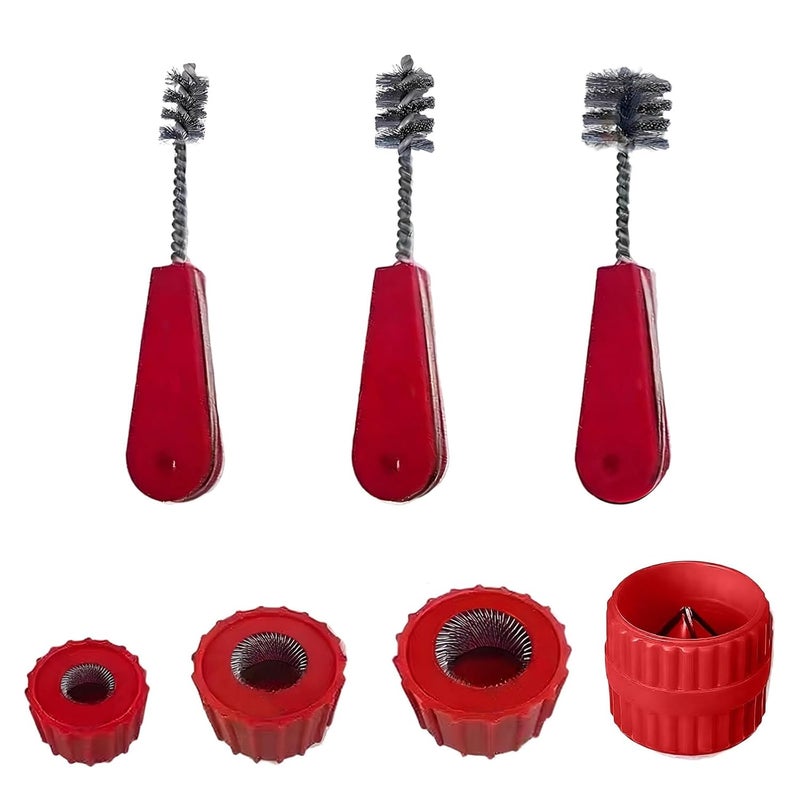 Cleaning Brush Set for Copper Pipe, 7 Pcs, Wavy Bristles, Includes 4 Deburring Chamfers and 3 Pipe Cleaning Brushes, Long-Durable Stainless Steel Bristles for Welding - Image 1
