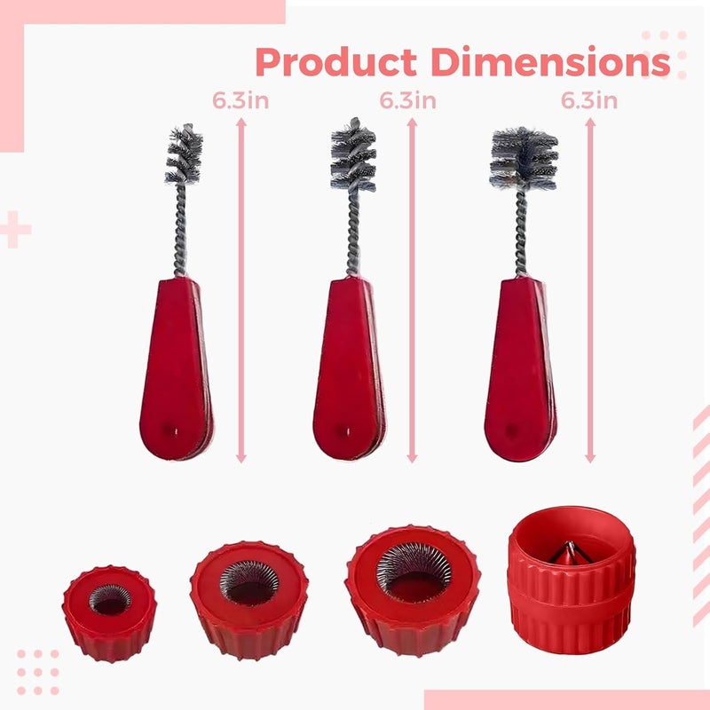 Cleaning Brush Set for Copper Pipe, 7 Pcs, Wavy Bristles, Includes 4 Deburring Chamfers and 3 Pipe Cleaning Brushes, Long-Durable Stainless Steel Bristles for Welding - Image 4