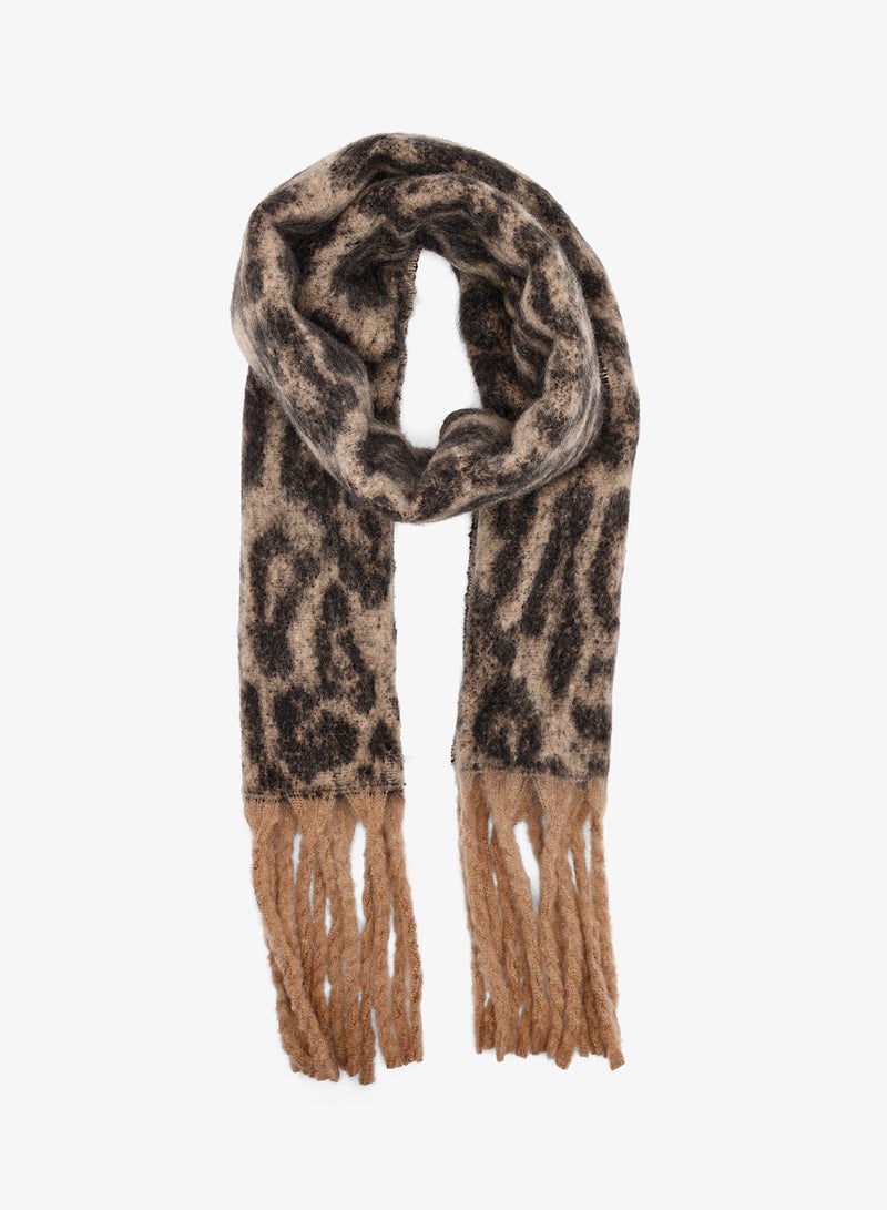 Ginger Leopard Print Tassel Scarf - Image 1