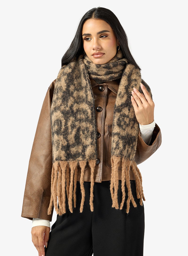 Ginger Leopard Print Tassel Scarf - Image 3