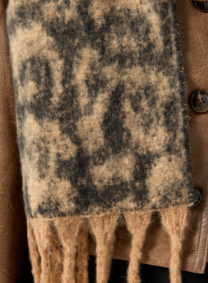 Ginger Leopard Print Tassel Scarf - Image 4