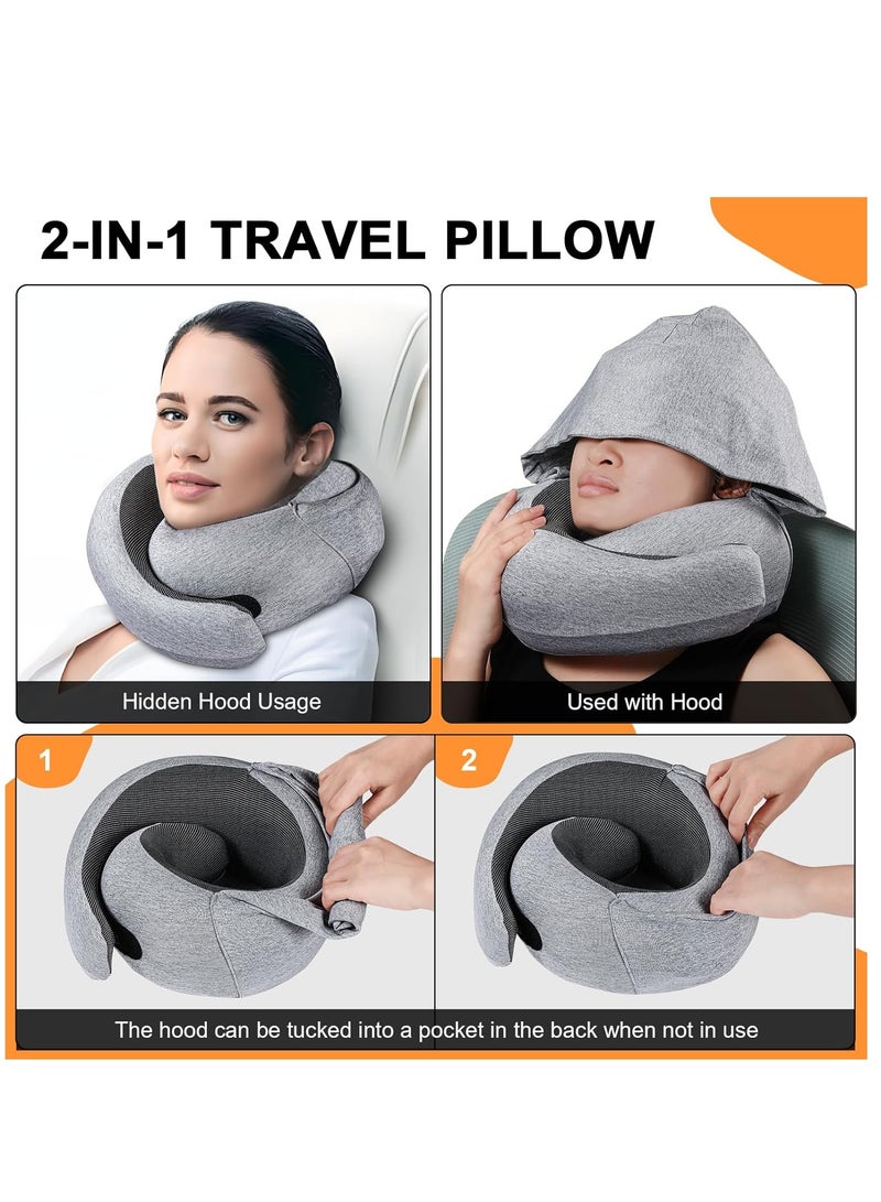 رات سو وسادة الرقبة للسفر من رغوة الذاكرة مع قلنسوة، وسادة طائرة للبالغين لدعم الرقبة ومسند الرأس، وسادة محمولة للنوم في المكاتب والسيارات والقطارات والرحلات الطويلة. - Image 2