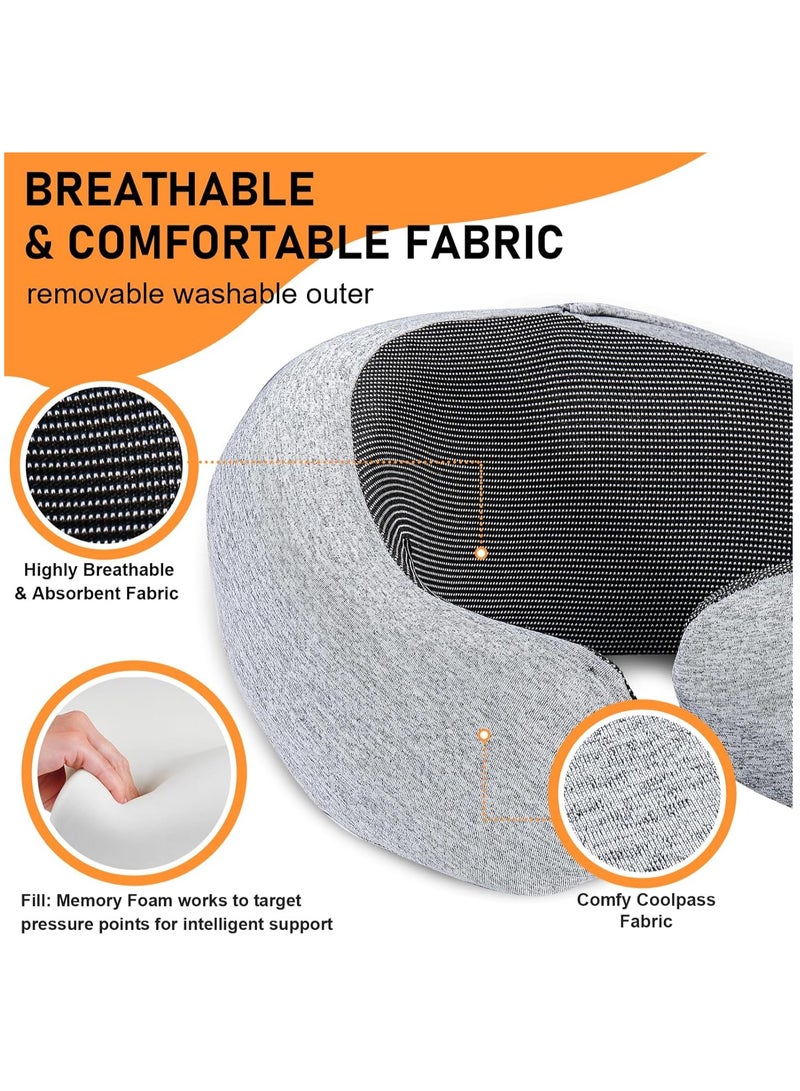 رات سو وسادة الرقبة للسفر من رغوة الذاكرة مع قلنسوة، وسادة طائرة للبالغين لدعم الرقبة ومسند الرأس، وسادة محمولة للنوم في المكاتب والسيارات والقطارات والرحلات الطويلة. - Image 3