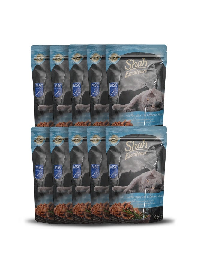 شاه طعام شاه إكسيلانس الرطب للقطط بالصلصة 85 جرام مع التونة والبازلاء - Image 1